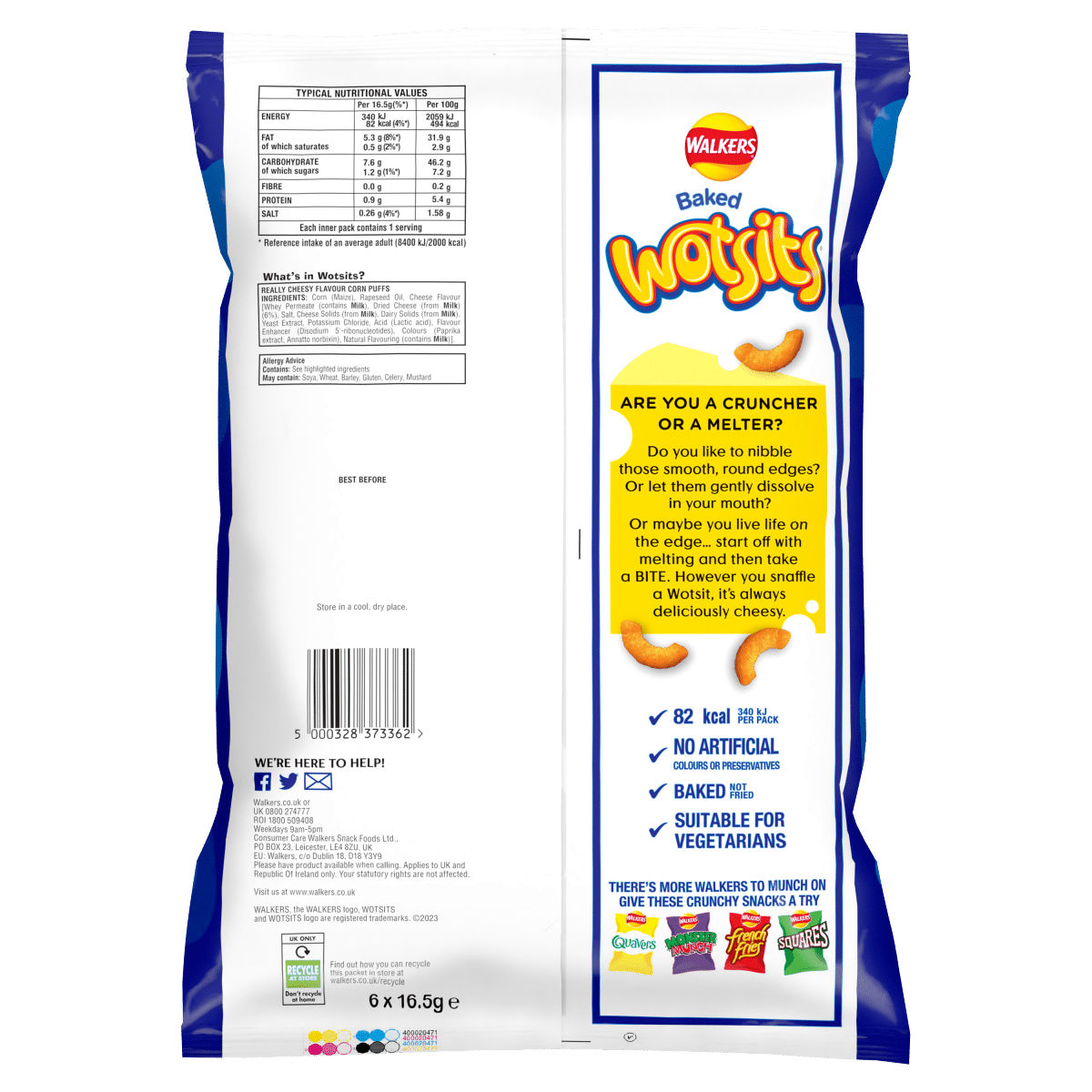 Walkers Wotsits Really Cheesy Multipack Snacks Crisps 6×16.5g