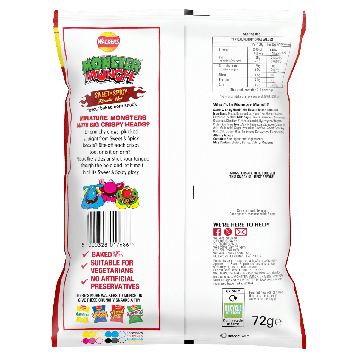 Walkers Monster Munch Sweet & Spicy Snacks £1.25 RRP PMP 72g