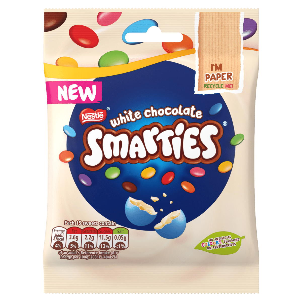 Smarties White Chocolate Sharing Bag 100g