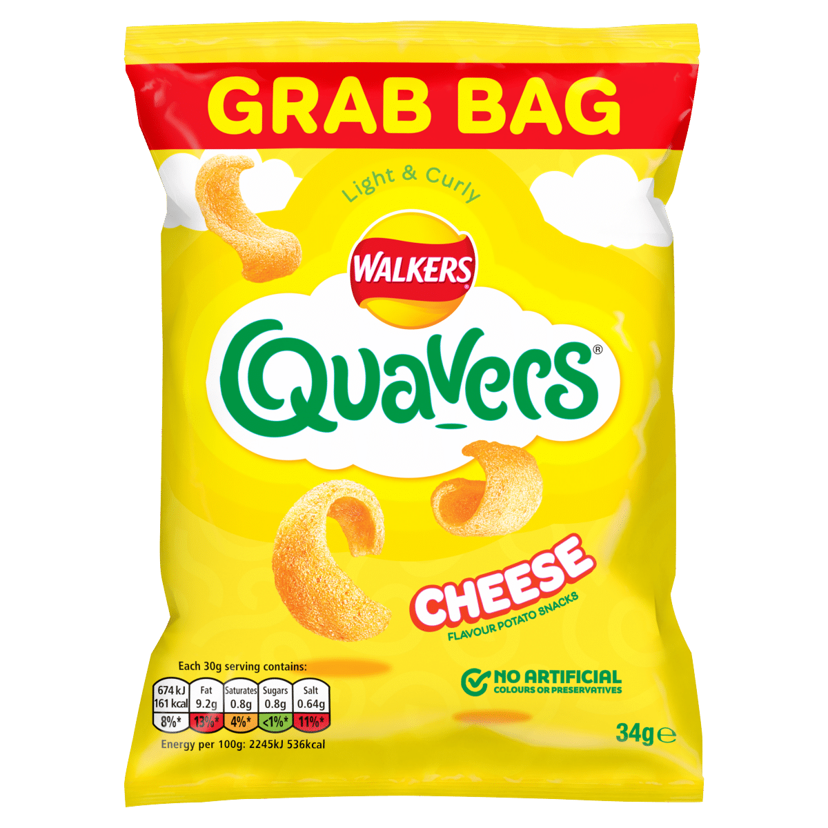 Walkers Quavers Cheese Snacks Crisps 34g