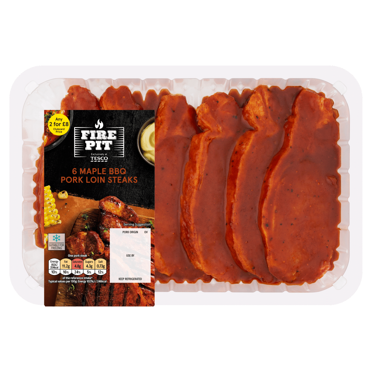 Tesco Fire Pit 6 Maple BBQ Pork Loin Steaks 600g
