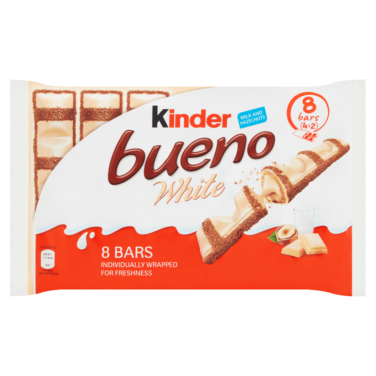 Kinder Bueno White Milk and Hazelnuts Bars 4 x 39g (156g)