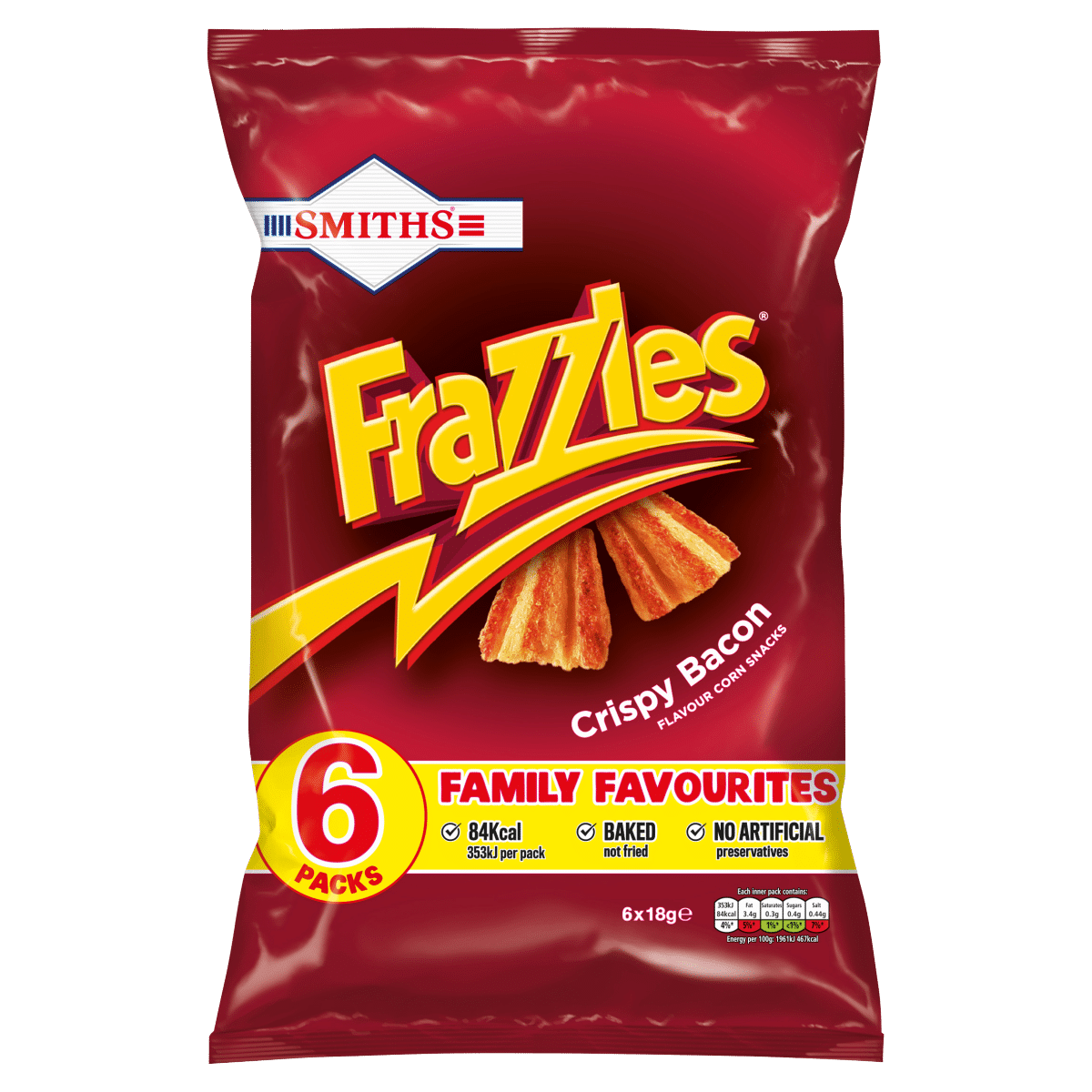 Smiths Frazzles Snacks Crispy Bacon 6 x 18g