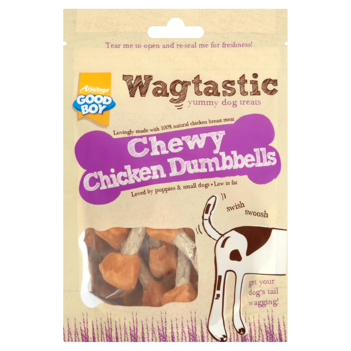 Good Boy Wagtastic Yummy Dog Treats Chewy Chicken Dumbbells 90g
