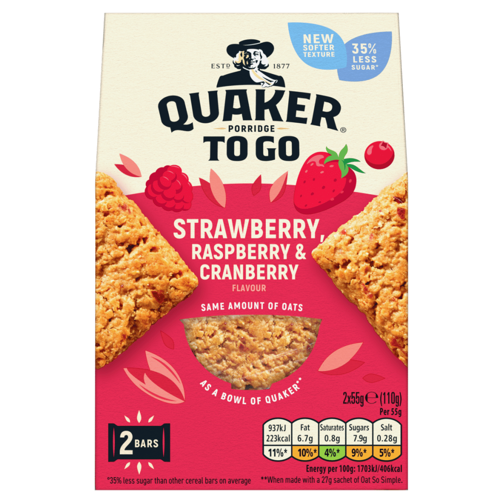 Quaker Porridge To Go Mixed Berries Breakfast Bars 2x55g