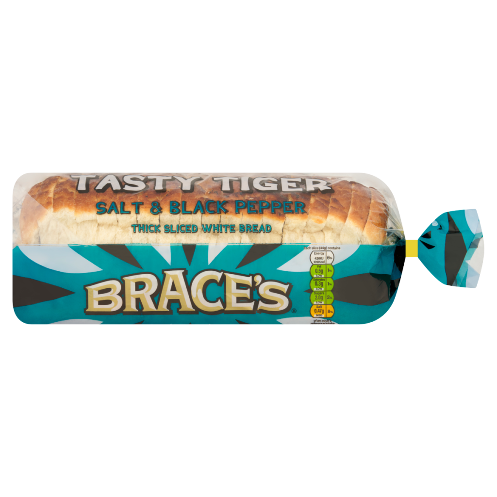 Brace’s Tasty Tiger Salt & Black Pepper Thick Sliced White Bread 800g