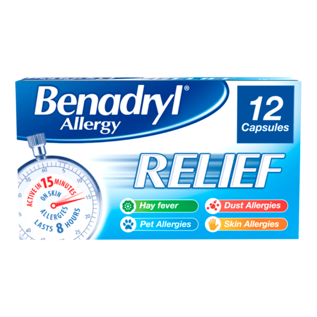 Benadryl Allergy Relief Capsules Fast-Acting Antihistamine 12 Capsules