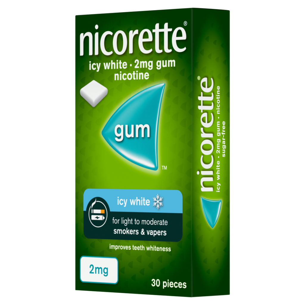 Nicorette 2mg Icy White Gum 30 Pieces,Quit Smoking or Quit Vaping Aid