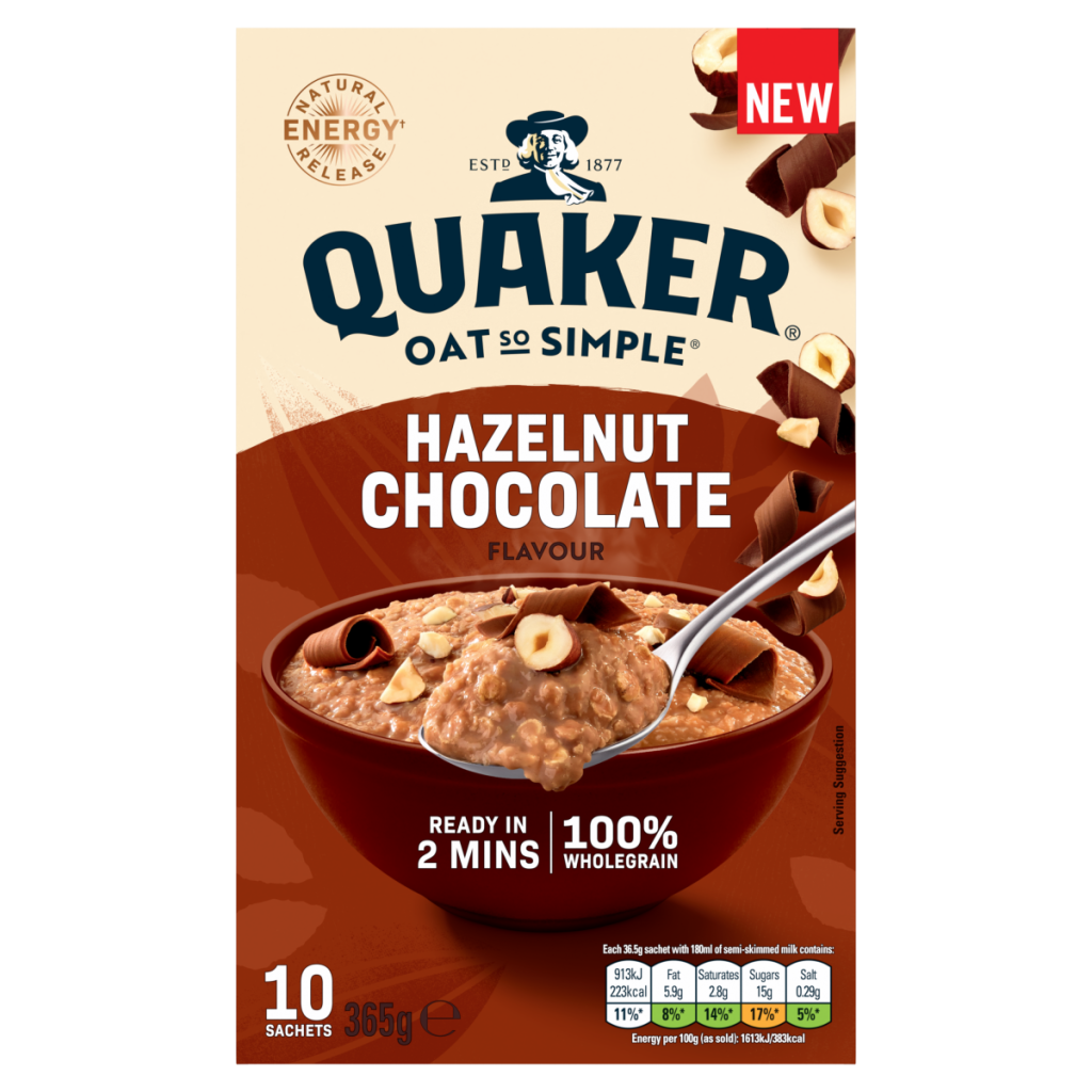 Quaker Hazelnut Chocolate Porridge Sachets Oats So Simple 10 x 36g