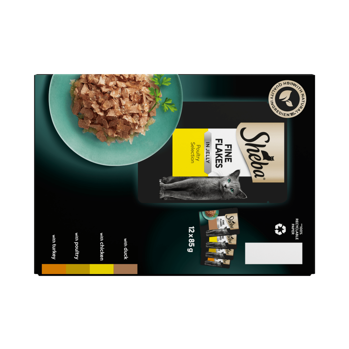 Sheba Fine Flakes Adult Cat Food Pouch Poultry Selection in Jelly 12 x 85g