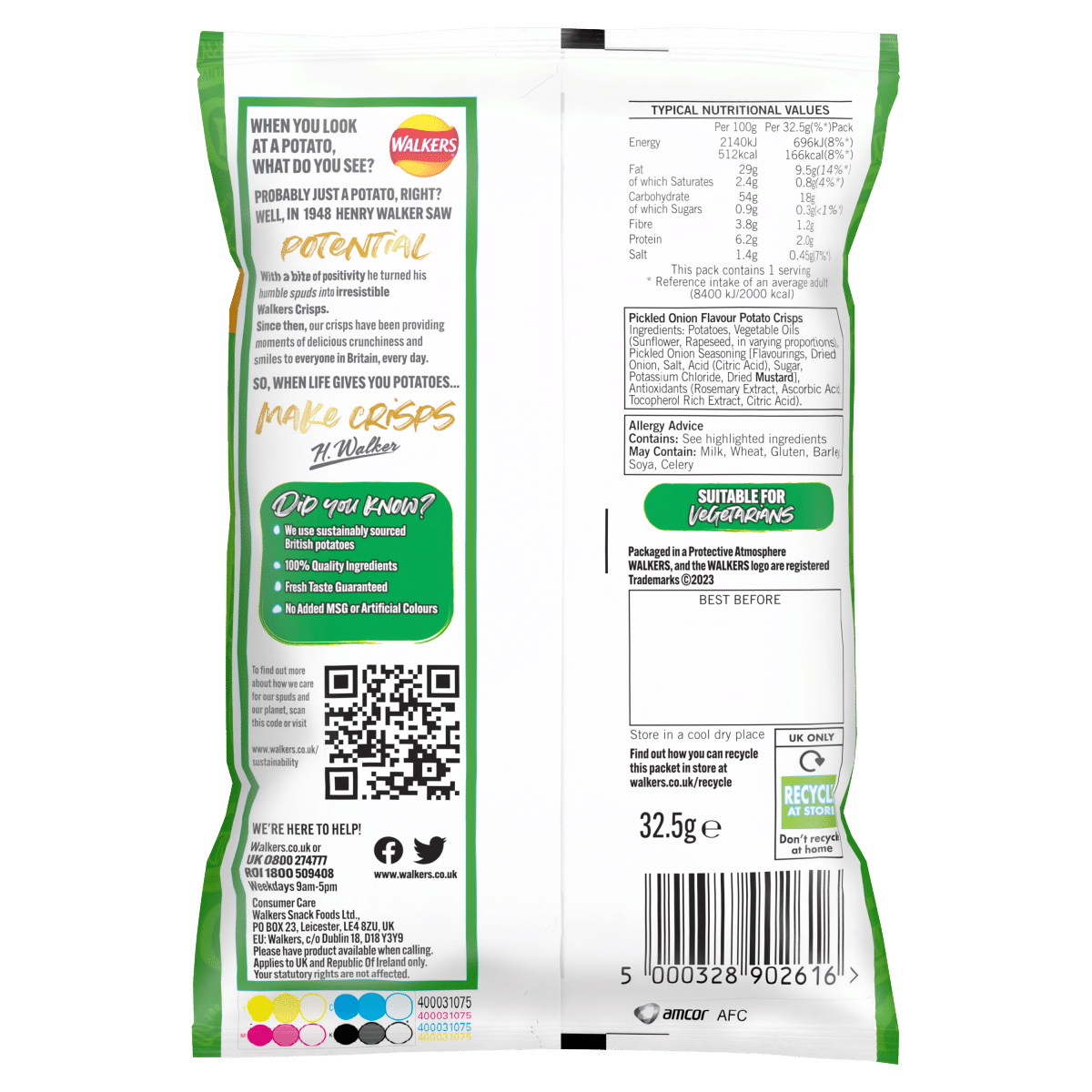 Walkers Pickled Onion Crisps 32.5g