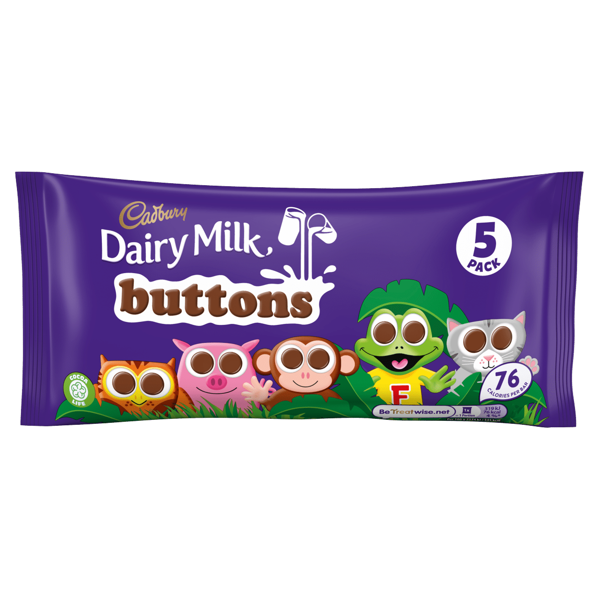 Cadbury Dairy Milk Buttons 5 Treatsize Chocolate Bags 70g