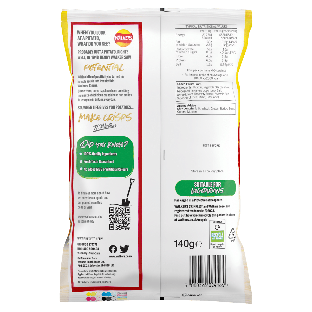 Walkers Crinkles Simply Salted Sharing Bag Crisps 140g