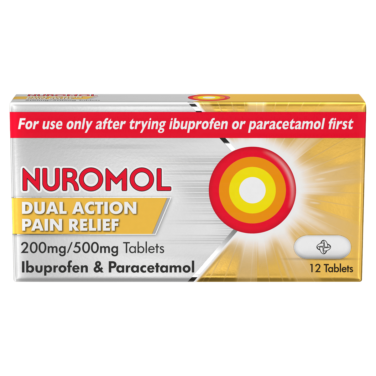 Nuromol Dual Action Pain Relief 200mg/500mg 12 Tablets