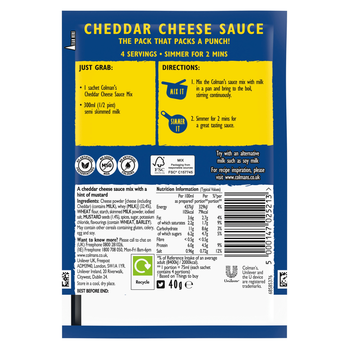 Colman’s  Sauce Mix Cheddar Cheese 40 g