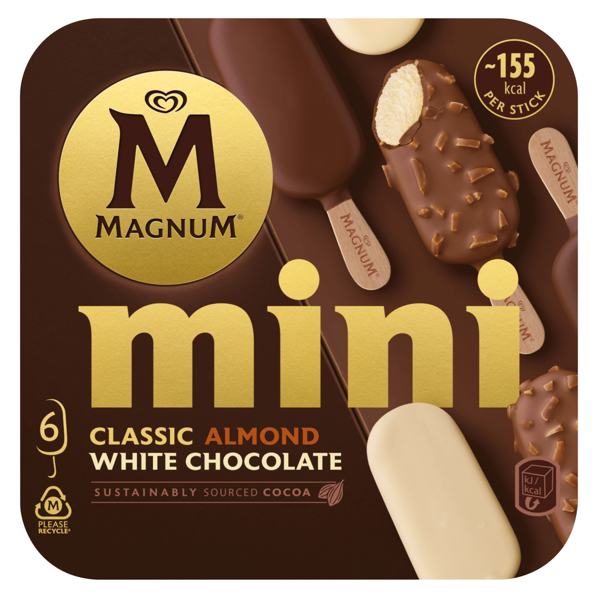 Magnum Mini Ice Cream Sticks Classic, Almond & White Chocolate 6x 55 ml
