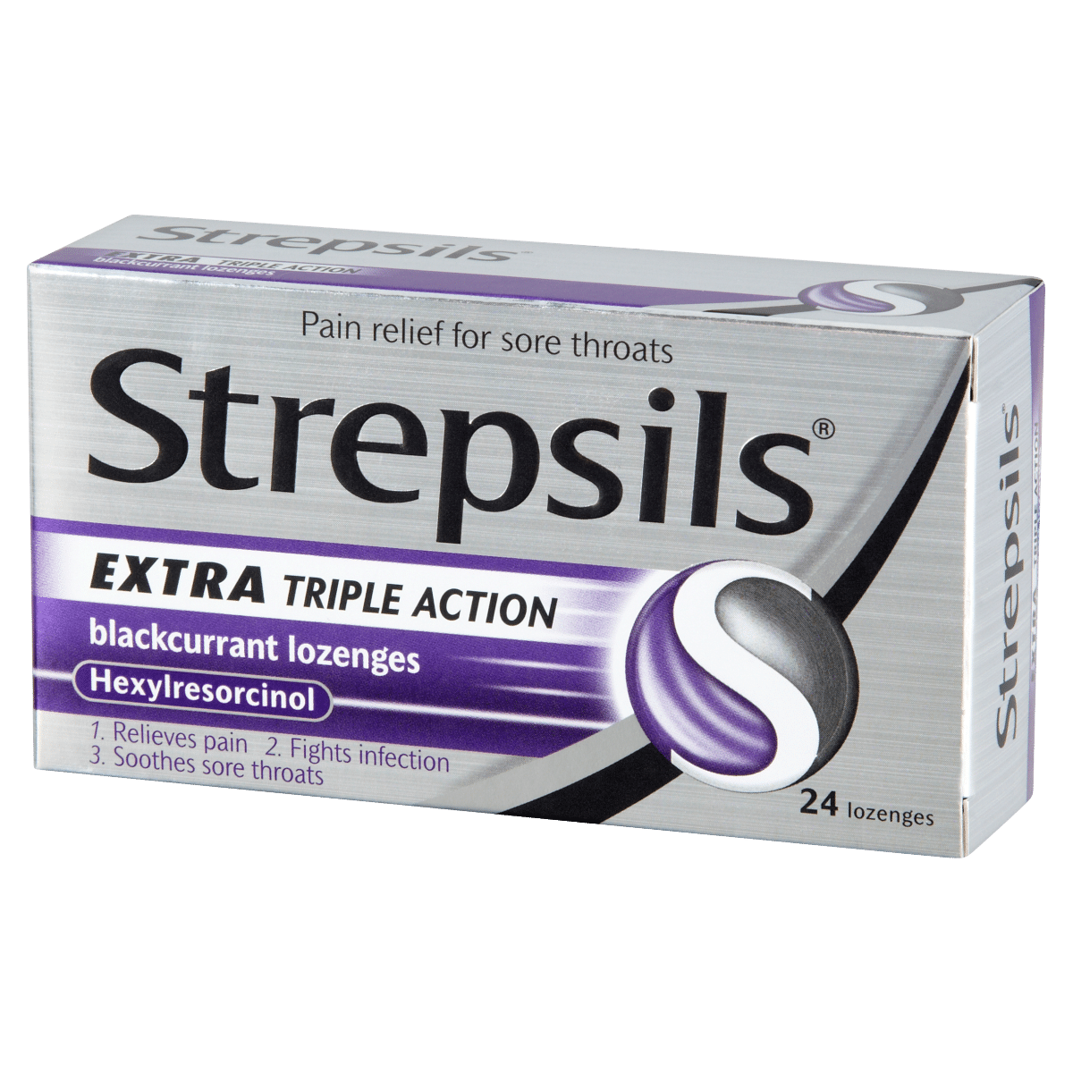 Strepsils Extra Triple Action Blackcurrant Lozenges 24 Lozenges