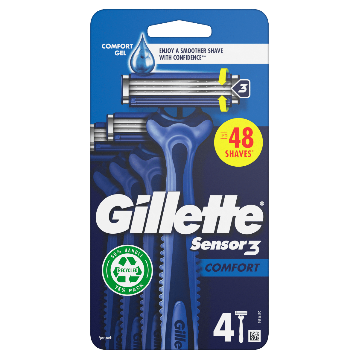 Gillette Sensor3 Comfort, Disposable Razors For Men, 4-Pack Razors