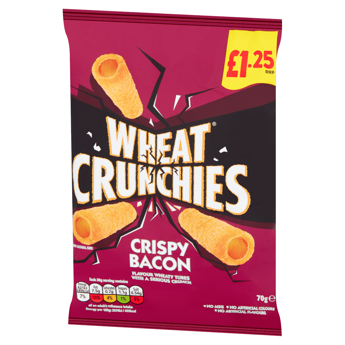 Wheat Crunchies Crispy Bacon Flavour Wheaty Tubes with a Serious Crunch 70g