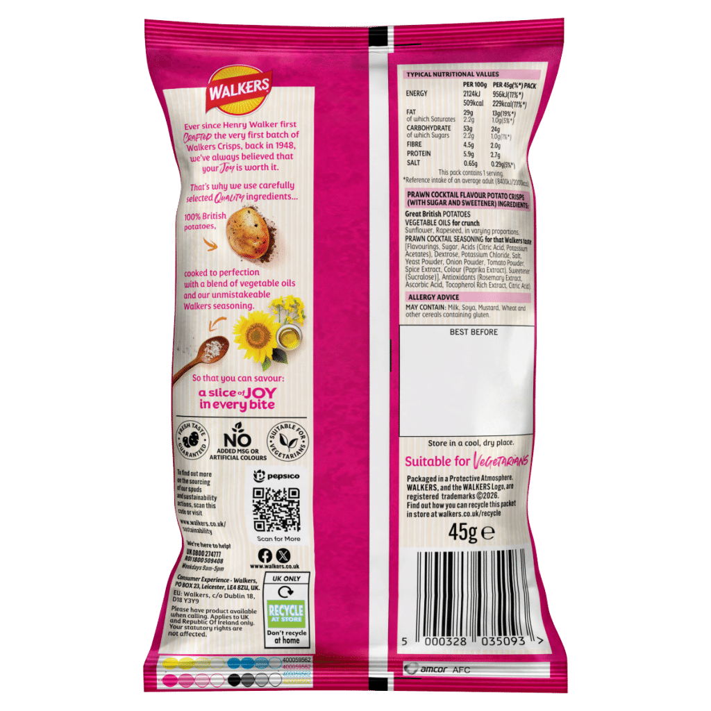 Walkers Prawn Cocktail Grab Bag Crisps 45g