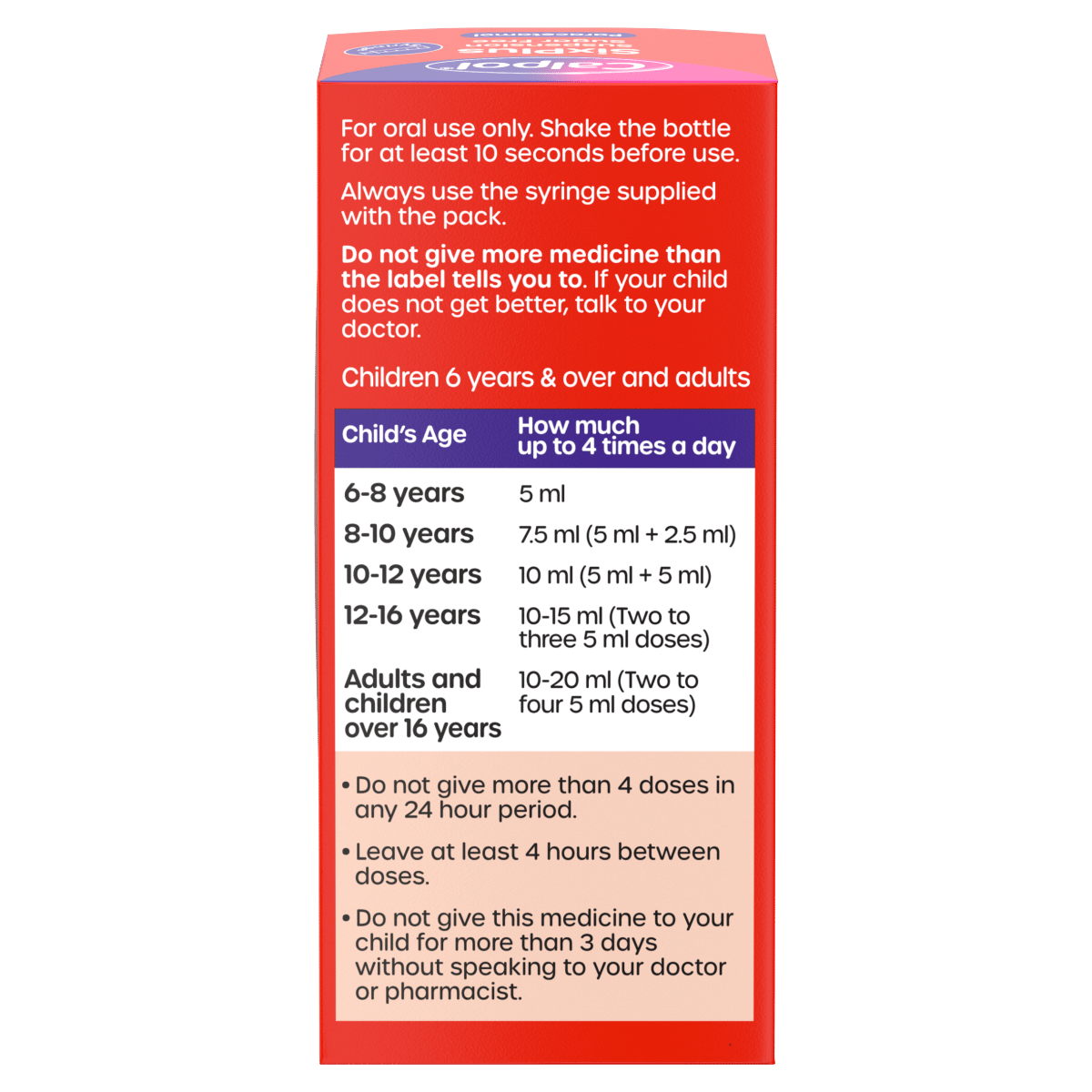 Calpol SixPlus Sugar-Free Suspension Paracetamol 6+ Years 80ml