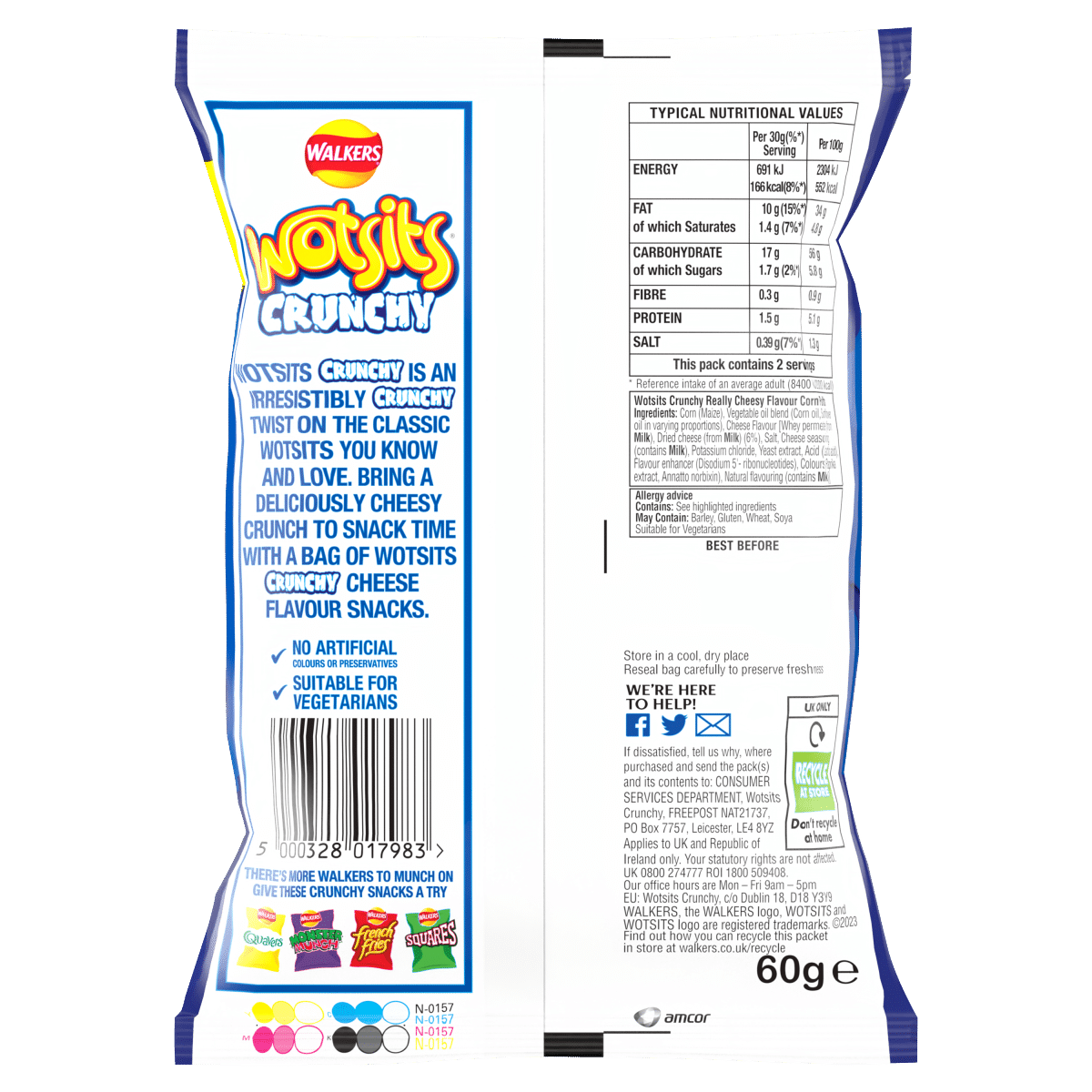 Walkers Wotsits Crunchy Really Cheesy Snacks Crisps £1.25 RRP PMP 60g